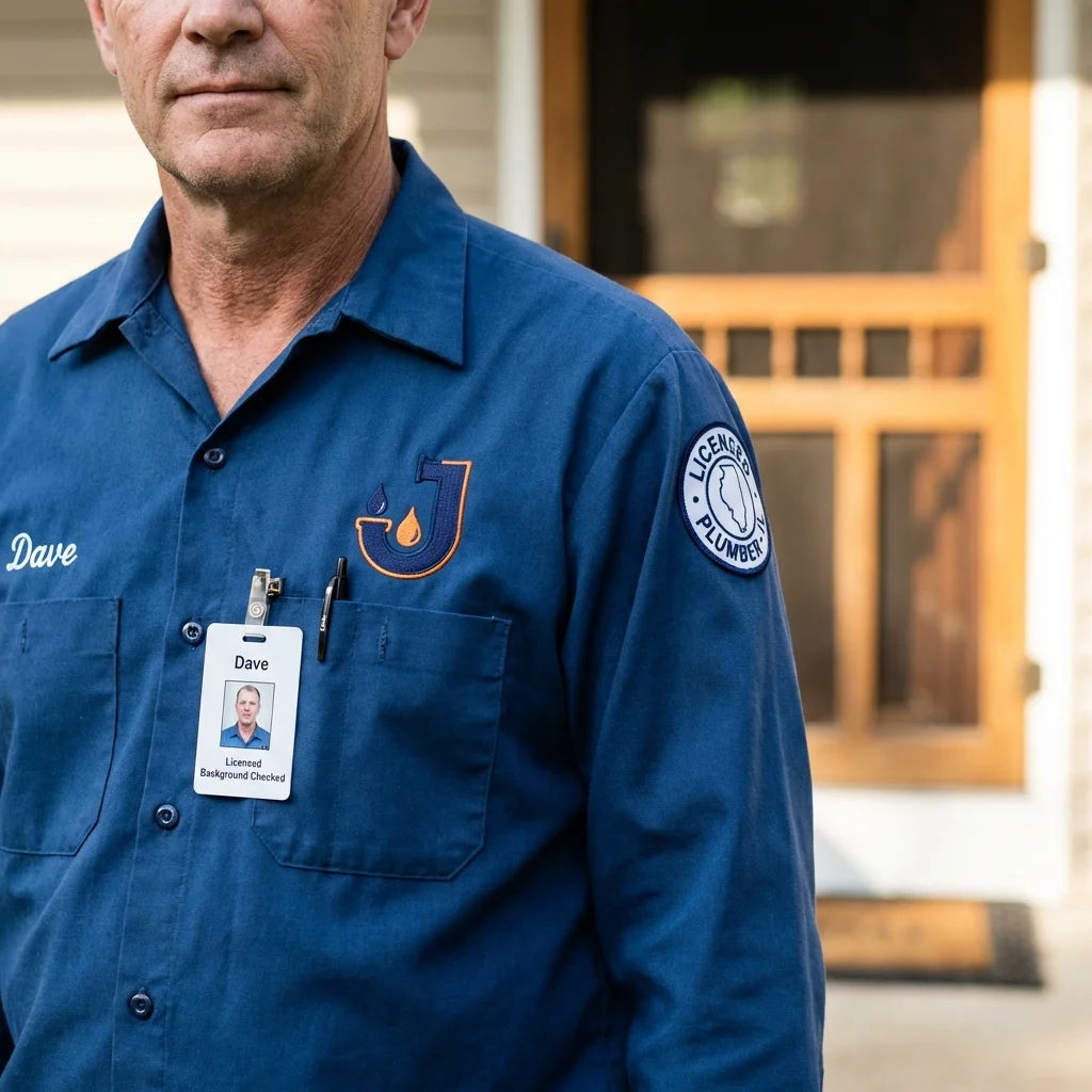 Licensed plumber showing ID badge in Tuscumbia, MO