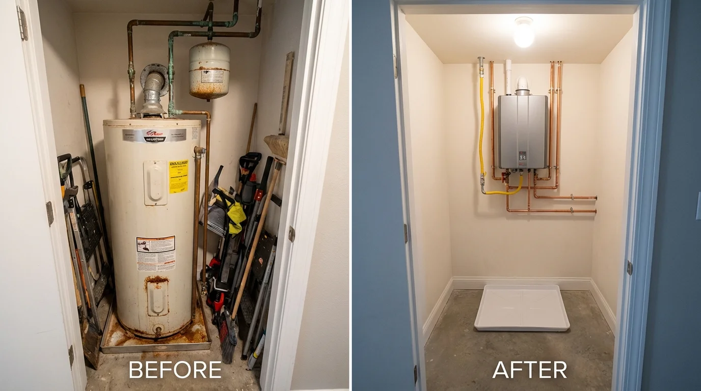 Tank water heater versus wall-mounted tankless unit comparison for Tuscumbia, MO homeowners